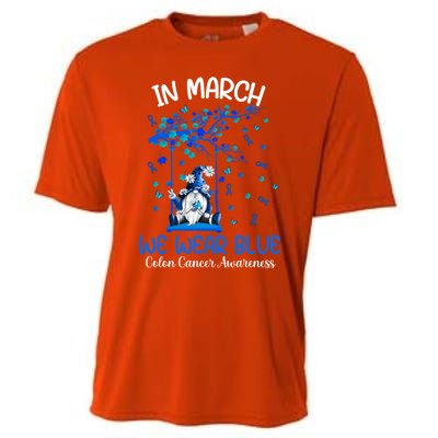 Gnome In March We Wear Blue Clothing Colon Cancer Awareness Gift Cooling Performance Crew T-Shirt