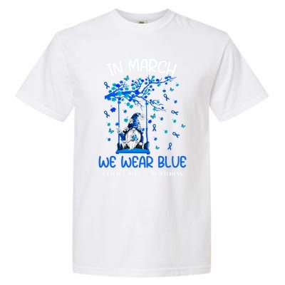 Gnome In March We Wear Blue Clothing Colon Cancer Awareness Gift Garment-Dyed Heavyweight T-Shirt