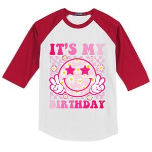 Groovy ItS My Birthday Pink Smile Face Kids Colorblock Raglan Jersey