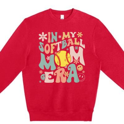 Groovy In My Softball Mom Era Mom Life Game Day Vibes Mama Premium Crewneck Sweatshirt