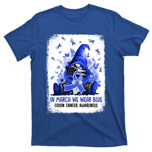 Gnome In March We Wear Blue Ribbon Colon Cancer Awareness Meaningful Gift T-Shirt