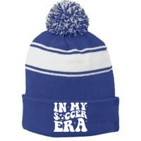 Groovy In My Soccer Era Soccer Player Gift Stripe Pom Pom Beanie