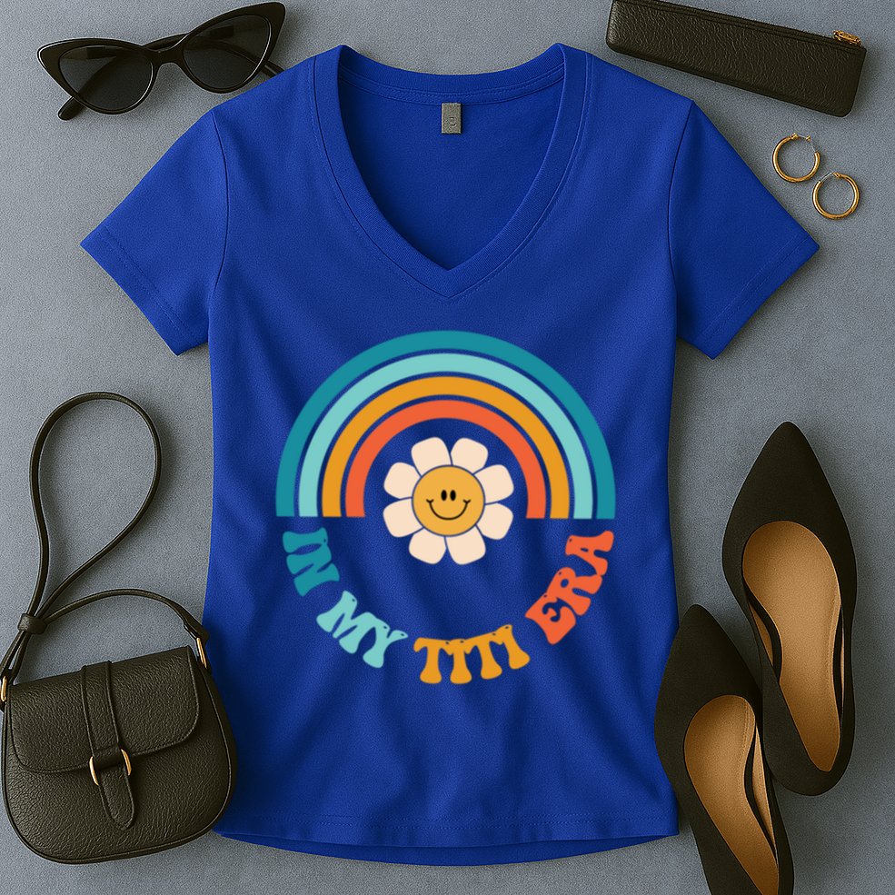 Groovy In My Titi Era Best Aunt Ever Auntie Funny Gift Women's V-Neck T-Shirt