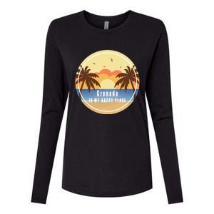 Grenada Is My Happy Place Fun Beach Vacation Palm Trees Sun Meaningful Gift Womens Cotton Relaxed Long Sleeve T-Shirt