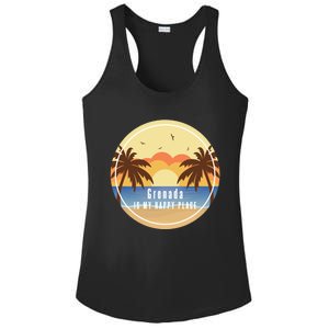 Grenada Is My Happy Place Fun Beach Vacation Palm Trees Sun Meaningful Gift Ladies PosiCharge Competitor Racerback Tank