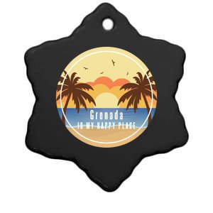 Grenada Is My Happy Place Fun Beach Vacation Palm Trees Sun Meaningful Gift Ceramic Star Ornament