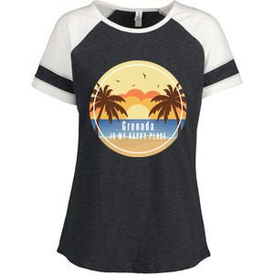 Grenada Is My Happy Place Fun Beach Vacation Palm Trees Sun Meaningful Gift Enza Ladies Jersey Colorblock Tee