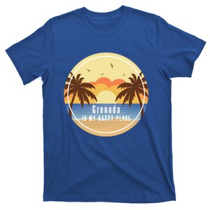 Grenada Is My Happy Place Fun Beach Vacation Palm Trees Sun Meaningful Gift T-Shirt