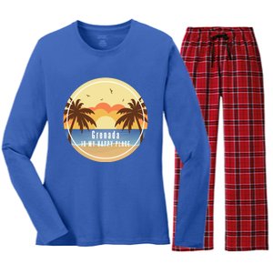 Grenada Is My Happy Place Fun Beach Vacation Palm Trees Sun Meaningful Gift Women's Long Sleeve Flannel Pajama Set 