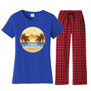 Grenada Is My Happy Place Fun Beach Vacation Palm Trees Sun Meaningful Gift Women's Flannel Pajama Set