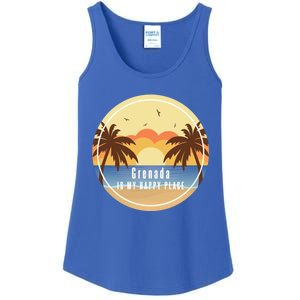 Grenada Is My Happy Place Fun Beach Vacation Palm Trees Sun Meaningful Gift Ladies Essential Tank