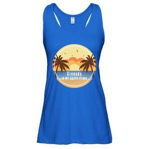 Grenada Is My Happy Place Fun Beach Vacation Palm Trees Sun Meaningful Gift Ladies Essential Flowy Tank