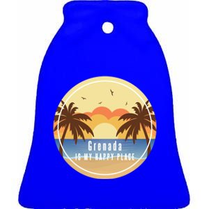 Grenada Is My Happy Place Fun Beach Vacation Palm Trees Sun Meaningful Gift Ceramic Bell Ornament