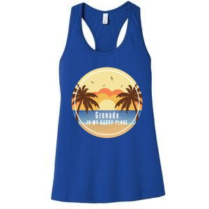 Grenada Is My Happy Place Fun Beach Vacation Palm Trees Sun Meaningful Gift Women's Racerback Tank