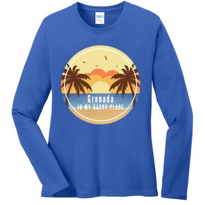 Grenada Is My Happy Place Fun Beach Vacation Palm Trees Sun Meaningful Gift Ladies Long Sleeve Shirt