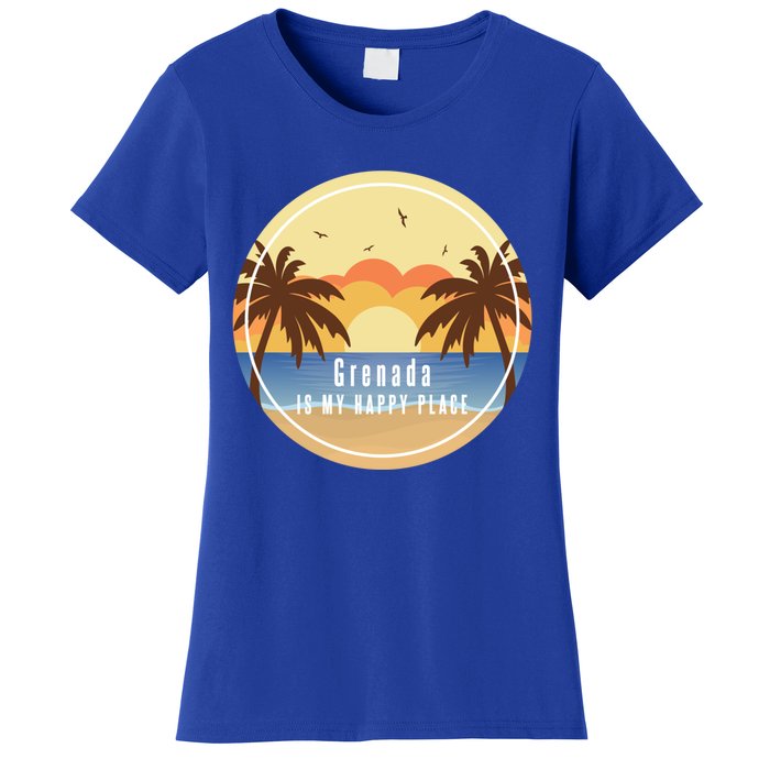 Grenada Is My Happy Place Fun Beach Vacation Palm Trees Sun Meaningful Gift Women's T-Shirt