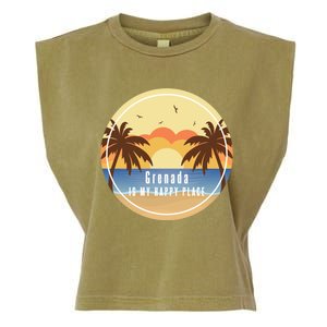 Grenada Is My Happy Place Fun Beach Vacation Palm Trees Sun Meaningful Gift Garment-Dyed Women's Muscle Tee