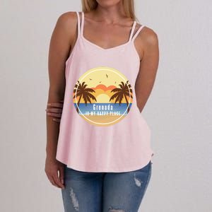 Grenada Is My Happy Place Fun Beach Vacation Palm Trees Sun Meaningful Gift Women's Strappy Tank