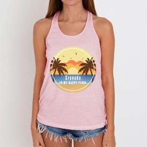 Grenada Is My Happy Place Fun Beach Vacation Palm Trees Sun Meaningful Gift Women's Knotted Racerback Tank