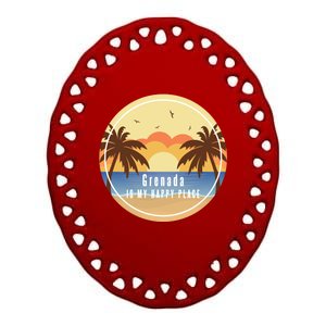 Grenada Is My Happy Place Fun Beach Vacation Palm Trees Sun Meaningful Gift Ceramic Oval Ornament