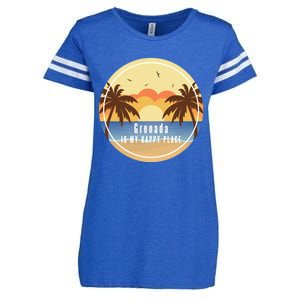 Grenada Is My Happy Place Fun Beach Vacation Palm Trees Sun Meaningful Gift Enza Ladies Jersey Football T-Shirt