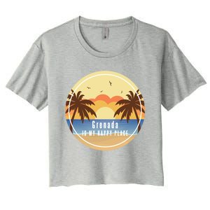 Grenada Is My Happy Place Fun Beach Vacation Palm Trees Sun Meaningful Gift Women's Crop Top Tee