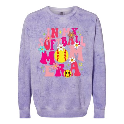 Groovy In My Softball Mom Era Life Game Day Vibes Mama Pink Colorblast Crewneck Sweatshirt