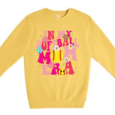 Groovy In My Softball Mom Era Life Game Day Vibes Mama Pink Premium Crewneck Sweatshirt