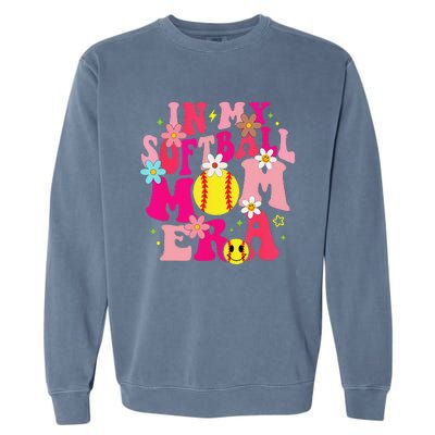 Groovy In My Softball Mom Era Life Game Day Vibes Mama Pink Garment-Dyed Sweatshirt