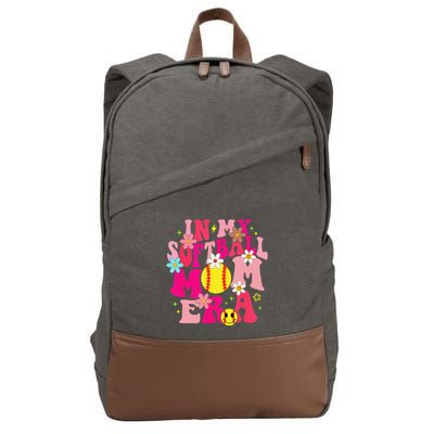 Groovy In My Softball Mom Era Life Game Day Vibes Mama Pink Cotton Canvas Backpack