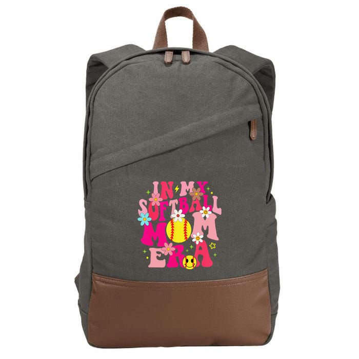 Groovy In My Softball Mom Era Life Game Day Vibes Mama Pink Cotton Canvas Backpack