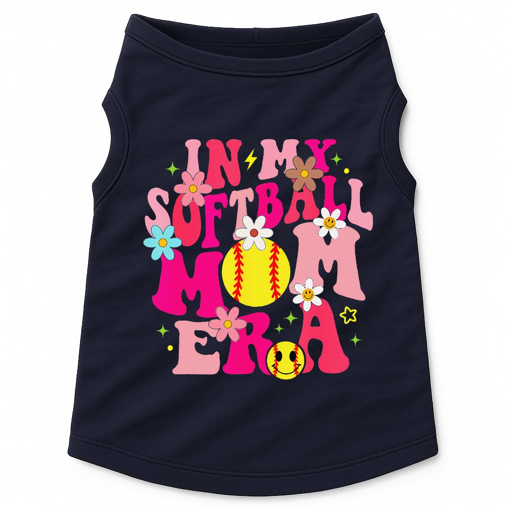 Groovy In My Softball Mom Era Life Game Day Vibes Mama Pink Doggie Tank
