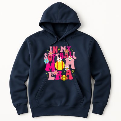 Groovy In My Softball Mom Era Life Game Day Vibes Mama Pink Hoodie