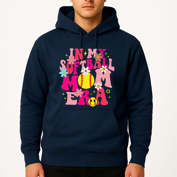 Groovy In My Softball Mom Era Life Game Day Vibes Mama Pink Hoodie