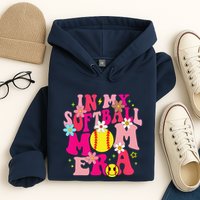Groovy In My Softball Mom Era Life Game Day Vibes Mama Pink Hoodie