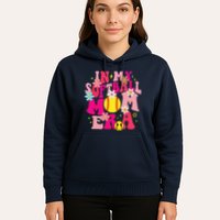 Groovy In My Softball Mom Era Life Game Day Vibes Mama Pink Hoodie