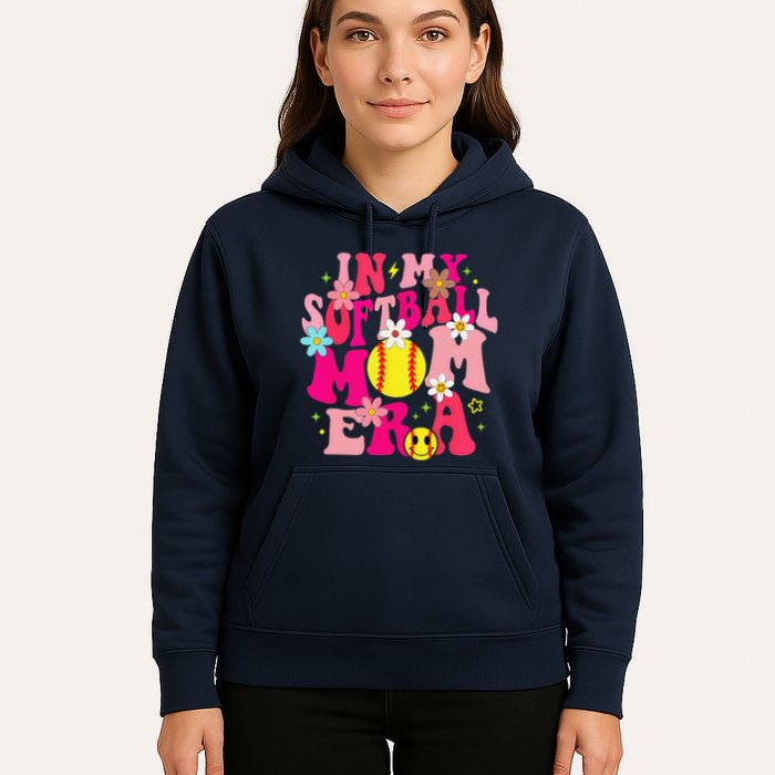 Groovy In My Softball Mom Era Life Game Day Vibes Mama Pink Hoodie