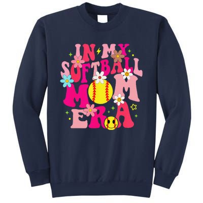 Groovy In My Softball Mom Era Life Game Day Vibes Mama Pink Sweatshirt