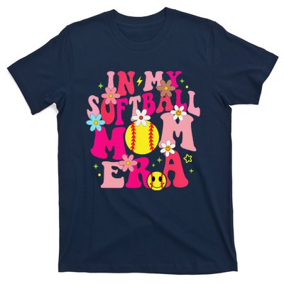 Groovy In My Softball Mom Era Life Game Day Vibes Mama Pink T-Shirt