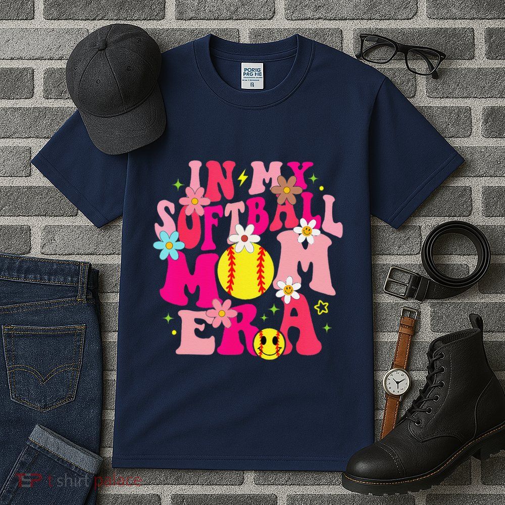 Groovy In My Softball Mom Era Life Game Day Vibes Mama Pink Tall T-Shirt