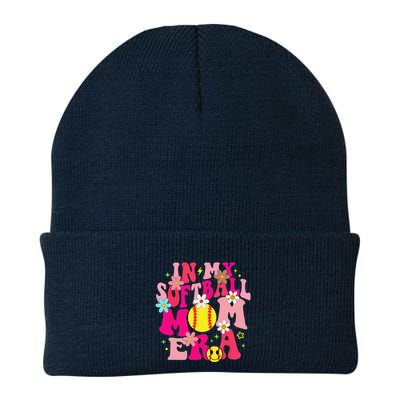 Groovy In My Softball Mom Era Life Game Day Vibes Mama Pink Beanie