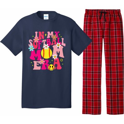 Groovy In My Softball Mom Era Life Game Day Vibes Mama Pink Pajama Set