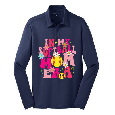 Groovy In My Softball Mom Era Life Game Day Vibes Mama Pink Silk Touch Performance Long Sleeve Polo