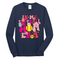 Groovy In My Softball Mom Era Life Game Day Vibes Mama Pink Tall Long Sleeve T-Shirt