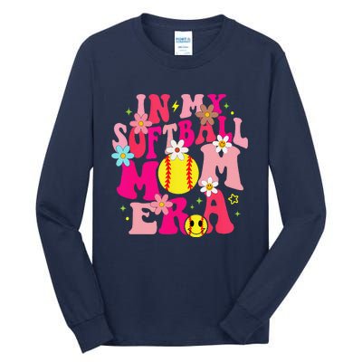 Groovy In My Softball Mom Era Life Game Day Vibes Mama Pink Tall Long Sleeve T-Shirt