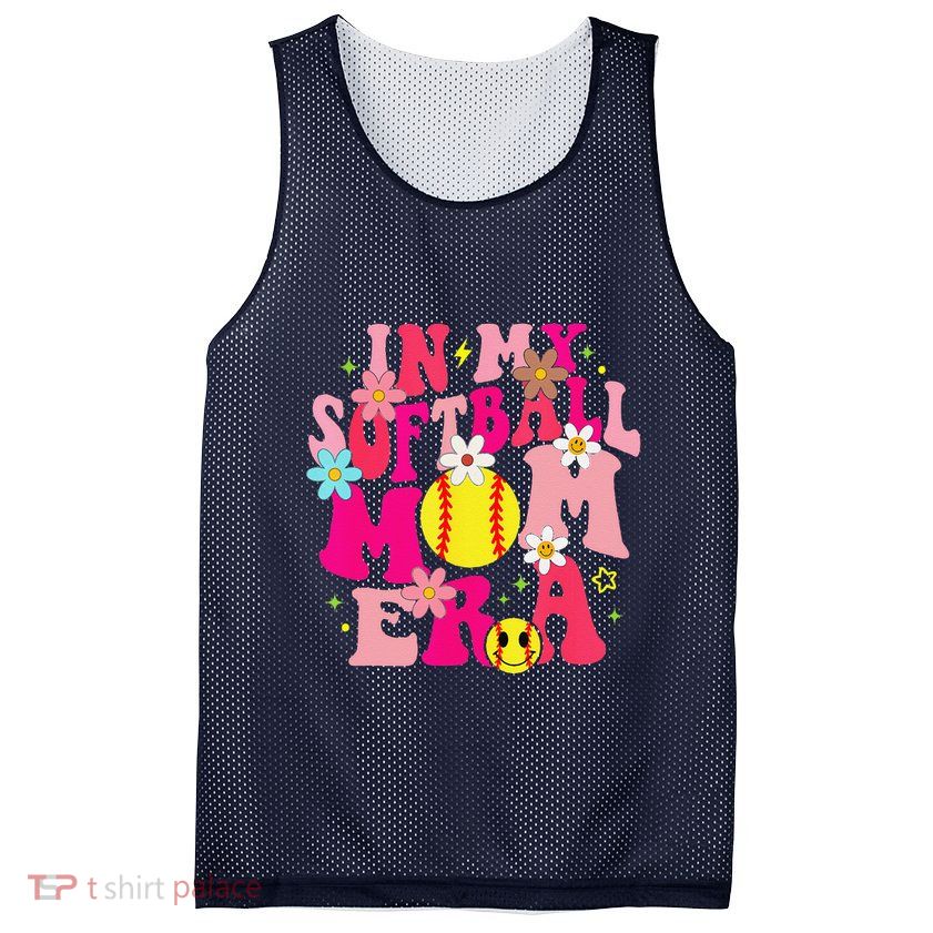 Groovy In My Softball Mom Era Life Game Day Vibes Mama Pink Mesh Reversible Basketball Jersey Tank