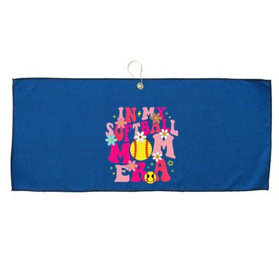 Groovy In My Softball Mom Era Life Game Day Vibes Mama Pink Large Microfiber Waffle Golf Towel