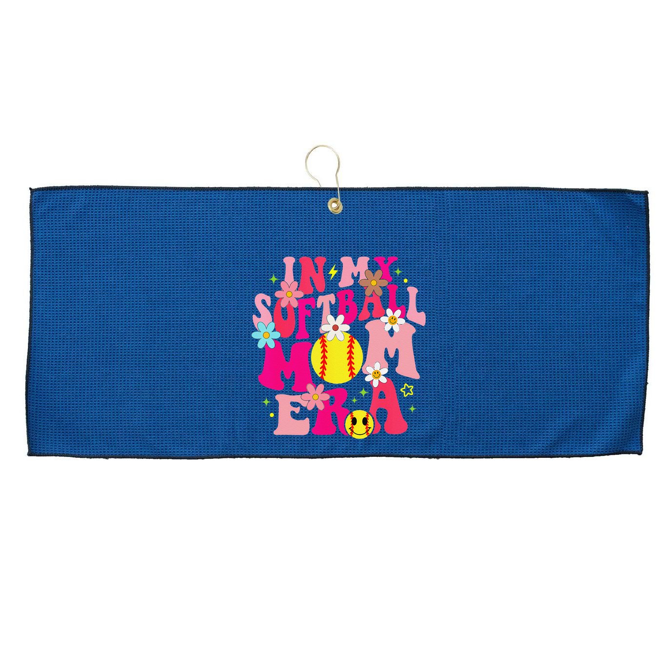 Groovy In My Softball Mom Era Life Game Day Vibes Mama Pink Large Microfiber Waffle Golf Towel