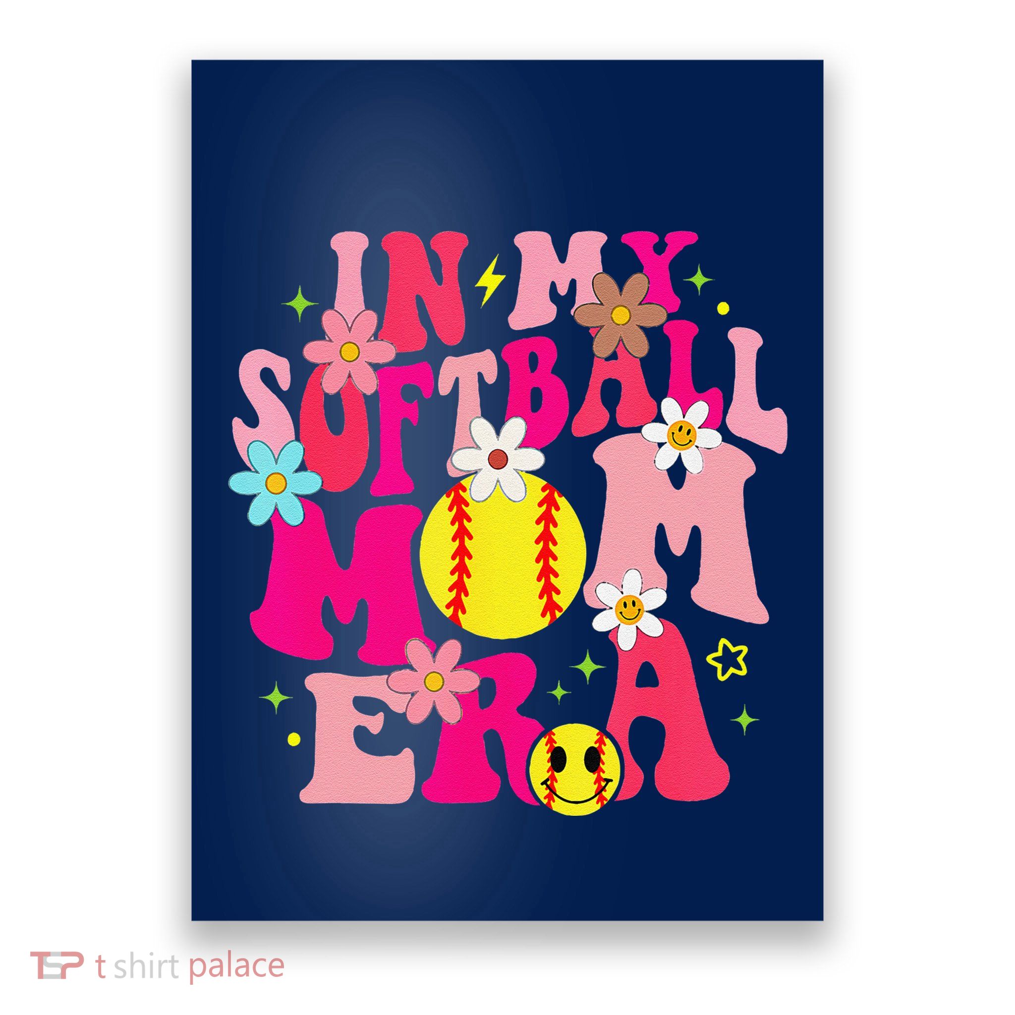 Groovy In My Softball Mom Era Life Game Day Vibes Mama Pink Poster