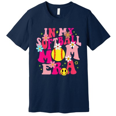 Groovy In My Softball Mom Era Life Game Day Vibes Mama Pink Premium T-Shirt